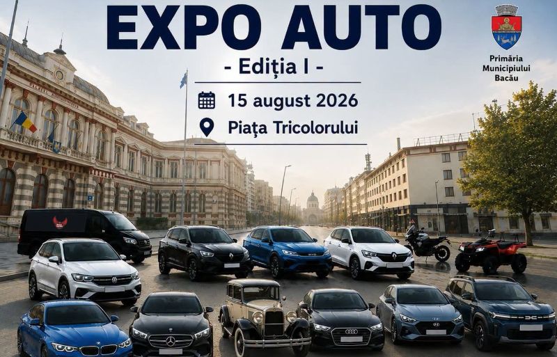 Piața auto din Bacău se mută în centru: Expoziție de mașini istorice, modele de ultimă generație și ateliere interactive pentru copii