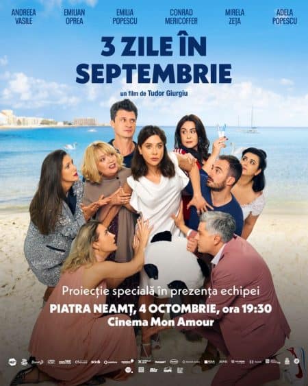 Distribuție de actori în filmul '3 Zile în Septembrie' pe plajă, eveniment la Bacău.