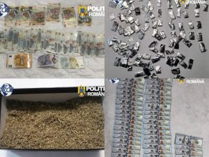 Droguri și bani confiscate de polițiști în Bacău.