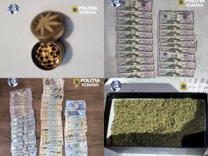 Droguri și bani confiscate de poliția din Bacău.