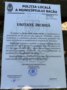 Anunț închis unitate comercială în Bacău pentru încălcarea legii.