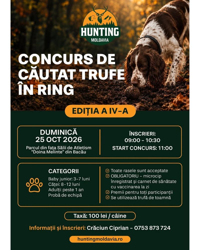 Concurs de căutare trufe în ring la Hunting Moldavia Expo 2026.