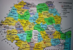 Hartă a regiunilor României cu localități și județe.
