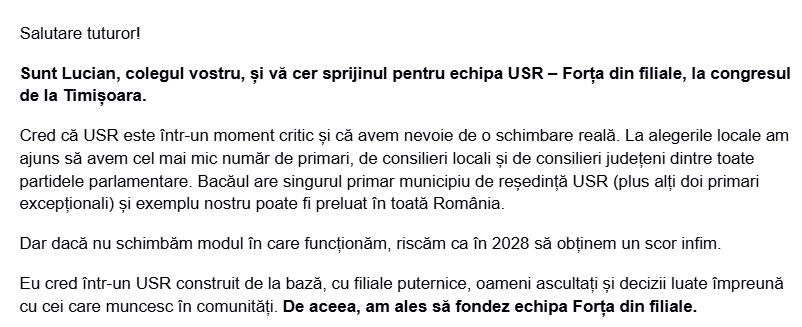 Lucian Viziteu, primarul Bacăului, în prim plan la congresul USR: „Candidez pentru o schimbare de direcție"