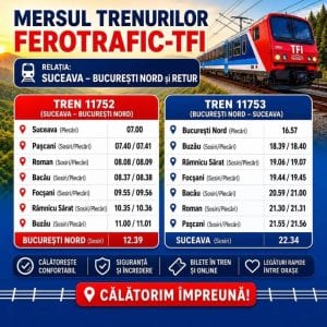 FeroTrafic reintroduce cel mai rapid tren pe ruta Suceava-București: conexiune directă în mai puțin de 6 ore, din 12 octombrie
